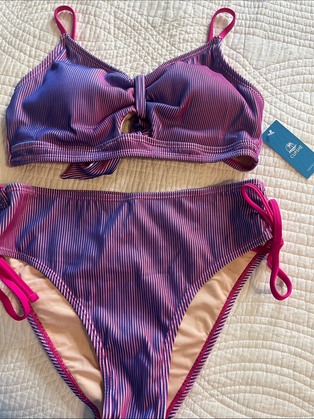 Cupshe NWT Striped Purple & Pink Two-Piece Swimsuit Bikini